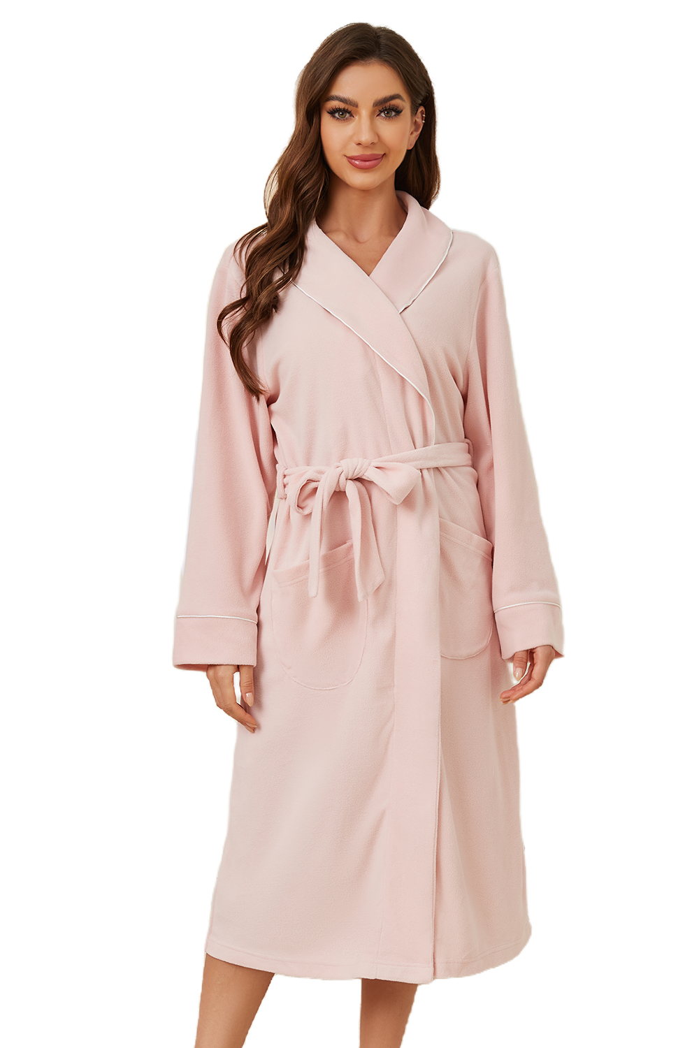 Heartnice Women Lightweight Fleece Robe, Soft Long Shawl Collar Bathrobe For Women ( Light Pink ,L/XL)